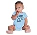Brisco Brands Jesus Loves Me Retro Christian Baby Romper Boys or Girls Light Blue 6 Months