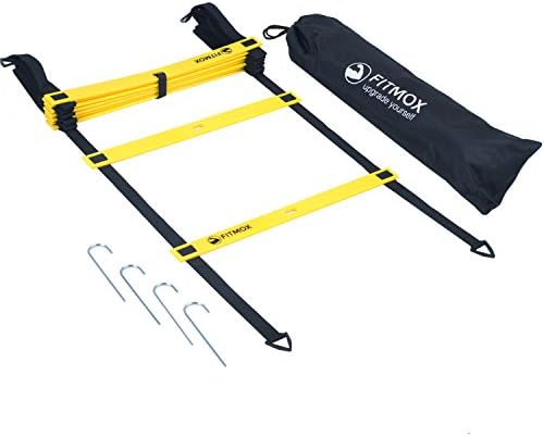 Fitmox Agility Ladder - Plus Bonuses: Best Exercise Programs and Carry Bag - Comes with 4 Durable Metal Pegs (11 feet Yellow)
