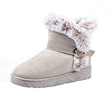Christmas T&Mates Womens Comfortable Bling Buckle Faux Fur Lined Warm Shoes Flat Ankle Winter Snow Boots
