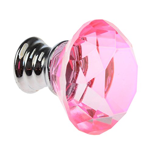 Cabinet Knobs,YIFAN 10Pcs 30mm Crystal Glass Diamond Shape Cabinet Knobs Cupboard Drawer Pull Handles - Pink