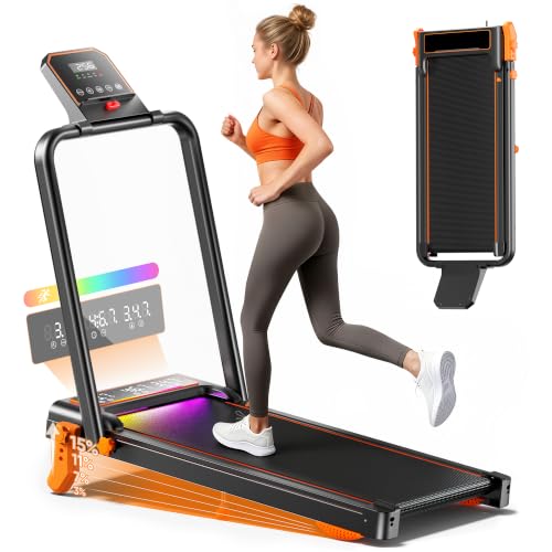 GIDGIMO 2 in 1 Folding Electric Treadmill with 15% Tilt, Walking Pad with Handle, Up to 12 km/h, Silent Motor, LED Display and Remote Control for Home and Office