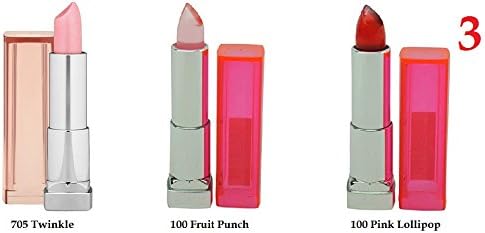 (3 Pack) - VALUE PACK! MIX of Maybelline New York Colorsensational Lipcolor, 100 Pink Lollipop/ 130 fruit Punch/ 705 Twinkle