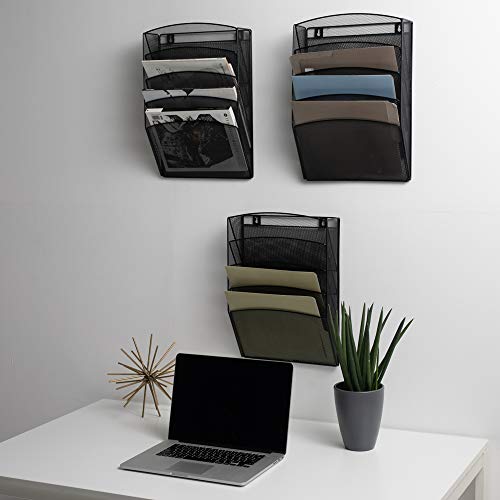Klickpick Office 15 Sections Wall Hanging Files Wall Mounted Metal Mesh Document File Organizer Magazine Holder Rack Organizer Racks Multipurpose Use to Display Files, Magazine, Newspapers- Black - Thumbnail 2