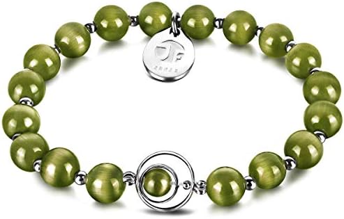 JOXFA Unisex Healing Crystal Beaded, 8mm Cat Eye Stone Bracelets Onyx Handmade Jewelry Elastic Stretch Charm