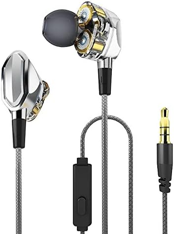 In-ear Earbuds Headphones 3.5mm High Resolution Heavy Bass Dual Dynamic Drivers Earphones with Mic Strong Bass Headset for iOS and Android Computer PC Table