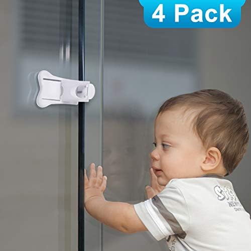 4-Pack Sliding Door Locks for Baby Safety, Childproof Lock for Sliding Closet Cupboard Bathroom Kitchen Doors Windows, No Tools Needed