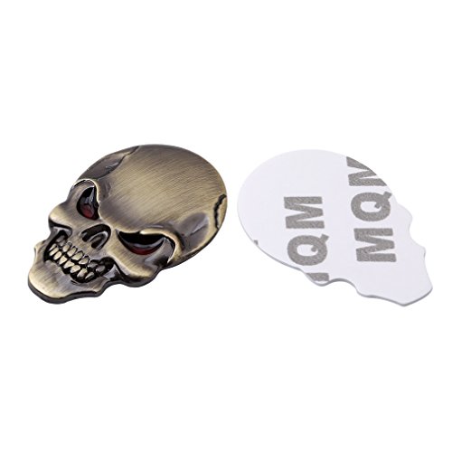 HS 3D Chrome Bone Zinc Alloy Skull Emblem Sticker Decal Sticker Fairing Fender Motorcycle Sport Bike 1pc (Bronze)