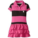 U.S. Polo Assn. Little Girls' Solid Ruffles and Stripe Dress, Pink Kite, 6X