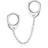 Minimalist Double Hoop Earrings for Women Girls Men Sterling Silver Pair Small Hoops Dangle Chain Drop Dangle Cartilage Second Hole Fashion Personalized Punk Jewelry 1 Piece