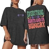Eatbook Funny Workout Shirts Women Oversized Be Happy Lift Heavy Shirt Gym Weightlifting Graphic Tshirt Casual Gym Tops