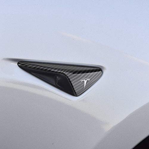 CoolKo Car Front Side Signal Turn Lamp Cover Trim Exterior Decoration Compatible with Model X, S, 3 [ Carbon Fiber Pattern - Silver Stickers] - Thumbnail 3