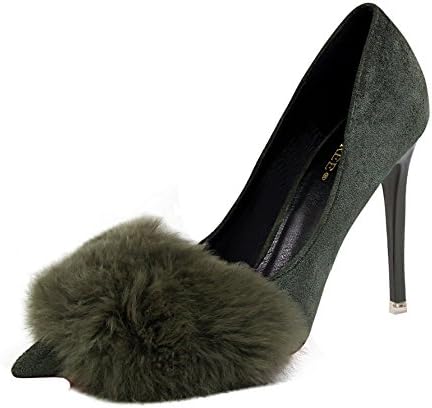 Amazon ノーブランド シューズ ハイヒール スエード 兎毛玉を付き かわいい ファシオ カジュアルハイヒール 金属ヒール ピンヒールパンプス 靴 日常 仕事 ウェディング 結婚式 通勤 全6色 High Heels グリーン 22 0cm パンプス