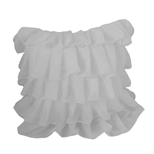 Front Ruffled Chiffon White Throw Pillow case cover 1 pc 20 X 20 Inch Handmade