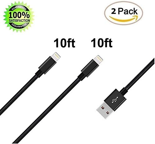 Toughline Lightning Cable：2Packs: 10FT Extra Long Nylon Braided Lightning Cord USB Charging Cable (Jet Black) for iPhone 7/7 Plus/6/6s/6 Plus/6s Plus/5/5c/5s/SE,iPad iPod Nano iPod Touch (Jet Black)