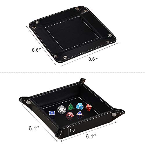 PUSU Desk Organizer Trays, Leatherette Collapsible Catchall Storage Valet Tray Office Pens Jewelry Makeup Keys Change Coins Dice Trinkets (Black) - Thumbnail 3