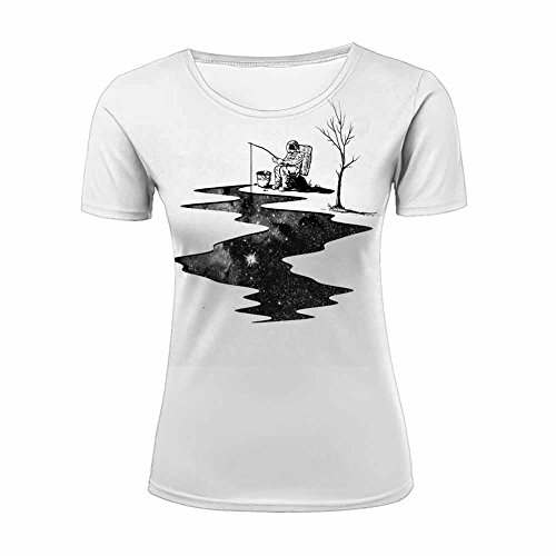 Women's Creative Design Lonely Astronaut 3D Printed Summer Casual Short Sleeve White T Shirts L