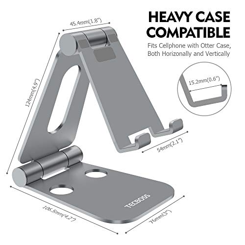 Tecboss Foldable Tablet Stand,Cell Phone Stand Multi-Angle Adjustable Desktop Holder for Nintendo Switch, iPad, iPhone X 8 7 Plus, Galaxy S8, Nexus All 3.5-13 inch- Space Grey