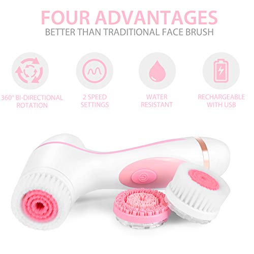 Rechargeable Facial Cleansing Brush Set with 3 Bidirectional Spin