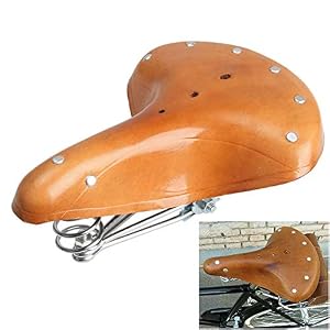 Vintage Bike Saddle, PU Leather Bicycle Cushion Seat with Spring Shock Absorption System & Wide Surface, Universal…