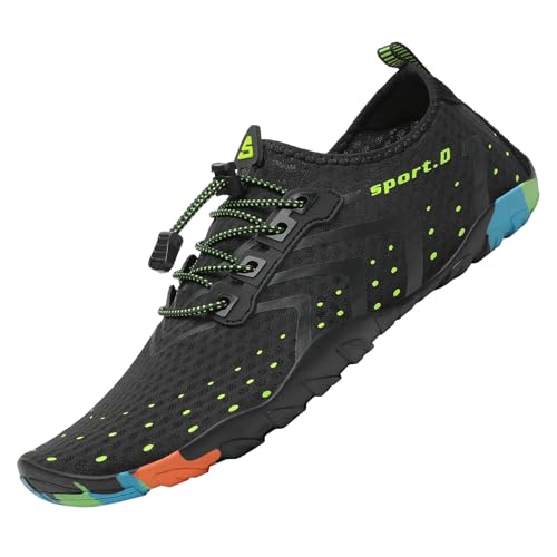 Badeschuhe Damen Herren Wasserschuhe Schwimmschuhe Schnelltrocken Aquaschuhe Strandschuhe Leicht Neoprenschuhe Surfschuhe rutschfeste Tauchschuhe Wassersportschuhe Stil 1:Schwarz Gr.42 EU