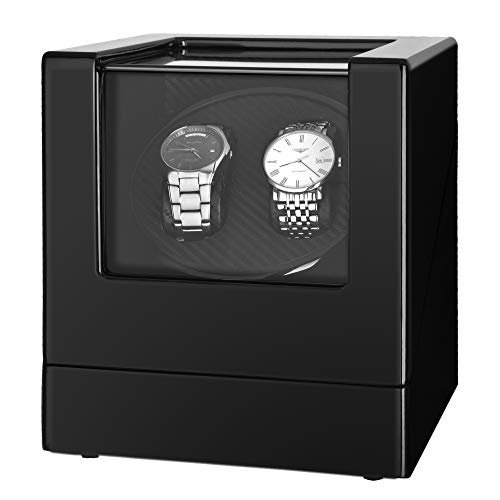Kalawen Automatic Double Watch Winder Box for All Automatic Mechanical Watches with Quiet Motor AC Adapter or Battery Powered for 2 Men's or Ladies', Black