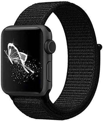 Band Compatible iWatch Sport Loop Band 42mm 44mm, Woven Nylon Adjustable Replacement Wristbands Apple Watch Nike+, Series 1, Series 2, Series 3, Sport, Edition (42mm 44mm-Dark Black)