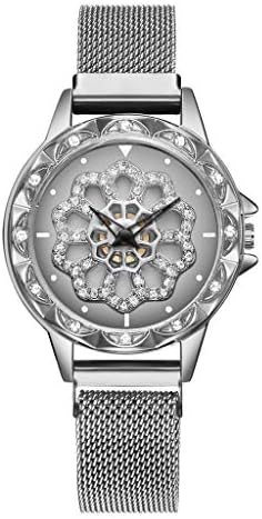 Luoluoluo Vintage Womens Quartz Watches Clearance Sale Casual Analog Ladies Wrist Watch 360 Degree Rotating Fashion Diamond Dial to Run Mesh Belt Watch Gifts Dress Watches