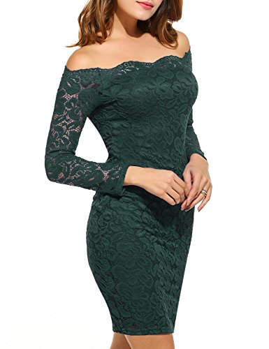 Cindere Women's Floral Lace Off-Shoulder Elegant Bodycon Cocktail Party Wedding Dress (M, Green)