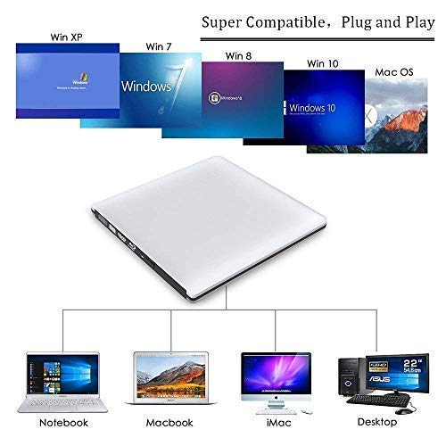 External Blu Ray DVD Drive 3D, Portable USB 3.0 Blu Ray Player DVD-rw Burner Reader Disk for Mac OS, Windows 7/8/10,Linxus, Laptop (Silver)