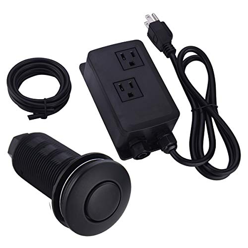 BESTILL Sink Top Air Switch for Garbage Disposal, Matte Black (Long Button with Brass Cover)