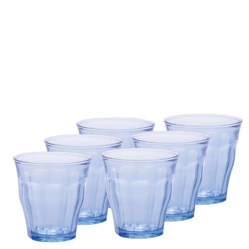 Duralex 1026BB06/6 Made in France Picardie Marine Glass Tumbler Drinking Glasses, 7.75 ounce - Set of 6, Marine Blue