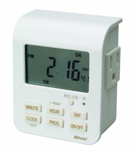 Southwire Woods 7-Day Indoor Heavy Duty Digital Timer - Dual Outlets - Energy-Saving Digital Timer - LED Compatible - Easy-to-Use Electrical Devices Timer - White - Thumbnail 6