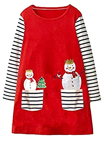 Cute Toddler Baby Girl Cotton Long Sleeve Red Christmas Snow Man Santa Basic Shirt Dress