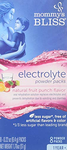 Mommy's Bliss Electrolyte Powder Pack, Vital Mineral Replacement To Rehydrate Your Children Suffering From Upset Stomach, Natural Fruit Punch - 8 Mix-In Drink Packets, Ages 1+
