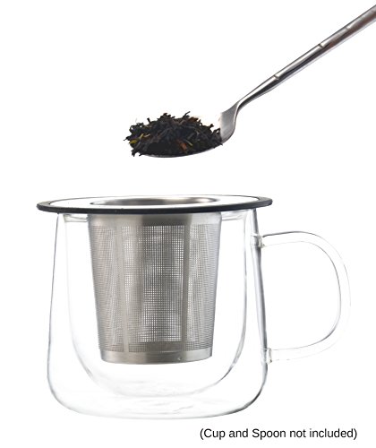GROSCHE London Drop In Ultra Fine Laser Cut Stainless Steel Tea Infuser (Brew-in-cup infuser) with lid, trivet, and soft touch silicone