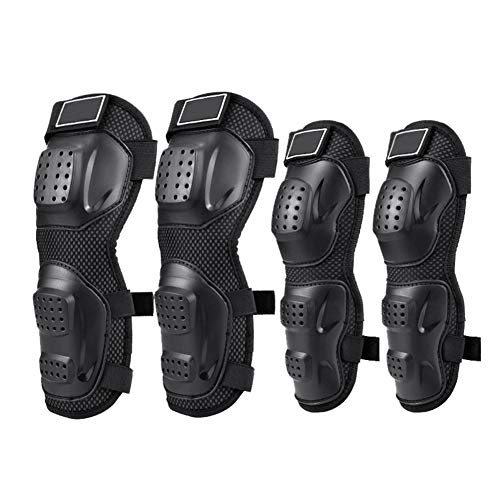 Yolu 4Pcs Set Adult Adjustable Motorcycle Elbow and Knee Pads Protection Shin Guards Protector Body Armor for Motorcycle Motocross Racing Mountain Bike Skating