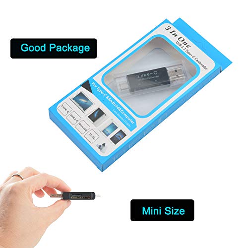 SD Card Reader, Micro TF Compact Flash Card Reader with 3 in 1 USB 2.0/Type C/Micro USB Adapter and OTG Function Portable Memory Card Reader for MacBook, PC, Laptop, Smart Phones, Tablets - Thumbnail 6