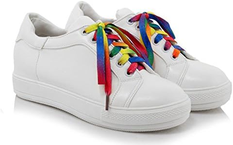 Sfnld Women's Casual Round Toe Low Cut Platform Lace Up Skateboard Shoes Hidden Sneakers White 4 B(M) US