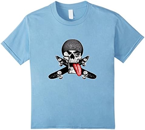 Kids Skateboarding T-Shirt Skater Skull and Skateboards 10 Baby Blue