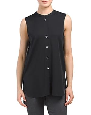 Hinzin R Sleeveless Stretch Silk Tunic Top, Black