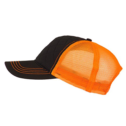 Fashion Quilted Trucker Two Tone Neon Mesh Cap - Black Neon Orange OSFM