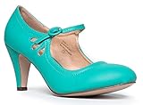 J. Adams Retro Ankle Strap Mary Jane Wedge - Low Teardrop Cut Out Pump Shoe - Tootie by