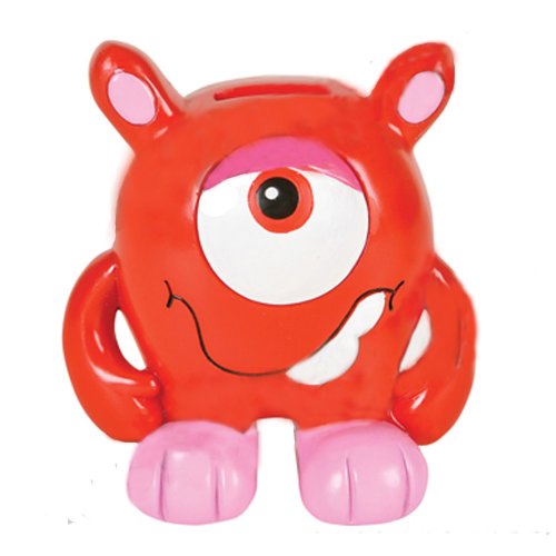 5.5" Handmade Ceramic One-eyed MONSTER COIN BANK Red or Blue Cute & Fun! Ages 6+ (Red with Pink)