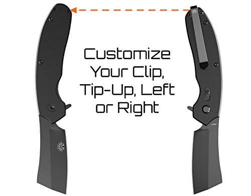 Off-Grid Knives - OG-950XB Cleaver Compact Blackout - Hard Use Legal Carry EDC Folding Knife, Safety Grid-Lock Turns This Folder Into a Fixed Blade, Cryo AUS8 Blade with TiNi, G10, Tip-Up Deep Carry