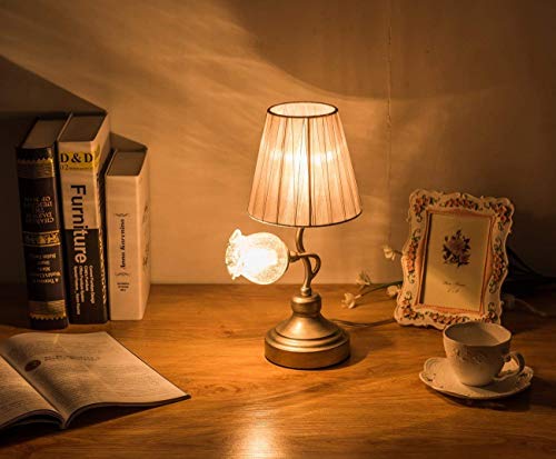 SALSA LIGHTING Crafted Table Lamp Colored Pomegranate Flower Accen Shaped Glass Shade + Cloth Shade Desk Lamp with Bronze Base for Art Deco, Bedside,Bedroom,Dining Room,Living Room, Silver
