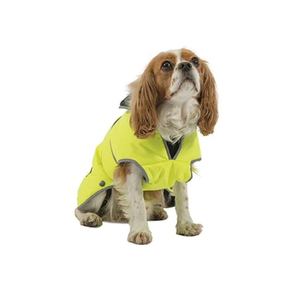 Ancol Muddy Paws All Weather Stormguard Dog Puppy Coat Hi Vis - Waterproof Pet Jacket with Fleece Lining and Chest Protector - Elasticated Neck and Leg Straps - 50 cm Length up to 79 cm Girth - Large