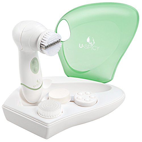 USpicy Facial Brush Face Cleansing Brush Set Improve Skin Tone (Features 4 Unique Brush Heads, IPX5 Waterproof Design, 2 Speeds Settings, Works with All Skin Types)