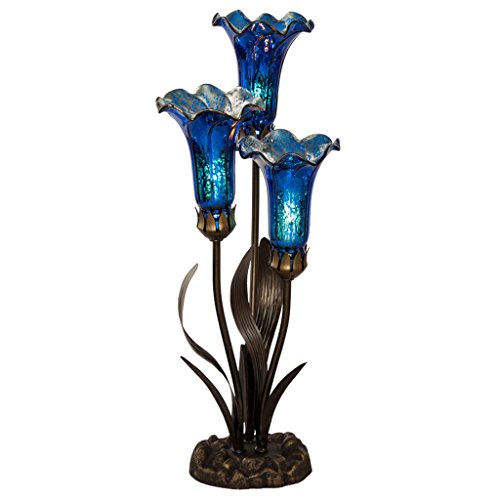 River of Goods 14708F 21" H Mercury Glass 3 Lily Up Light Accent Lamp, Blue