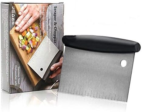 Scraper Chopper Stainless Steel with Measuring Scale for Dough Cutter Pizza Cutter Cake Decorating Kitchen Tool Dishwasher Safe