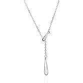 Hebelee Minimalist Teardrop Chain Pendant Necklace for Women Silver Plated Waterdrop Choker Necklaces Simple Adjustable Delicate Wedding Birthday Jewelry 17 Inch